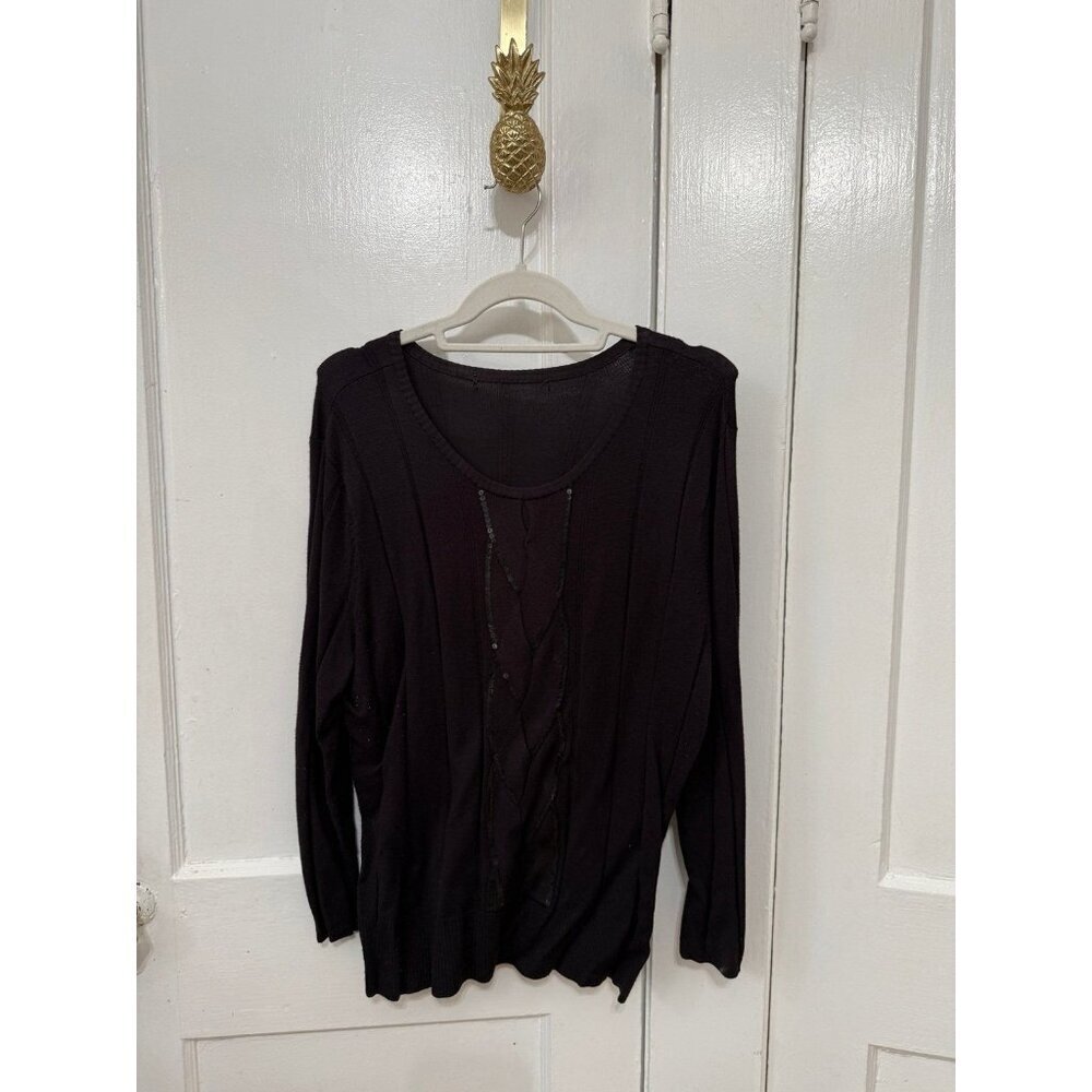 Black Ribbed Long Sleeve Top with Sequin Detail